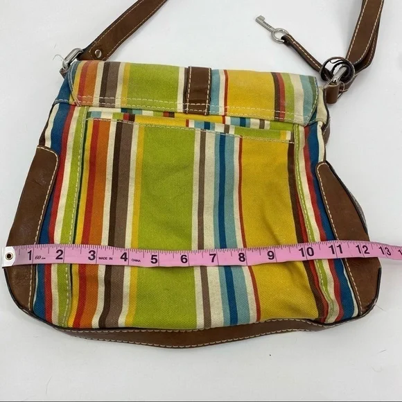 Fossil striped canvas leather crossbody satchel - Picture 7 of 11